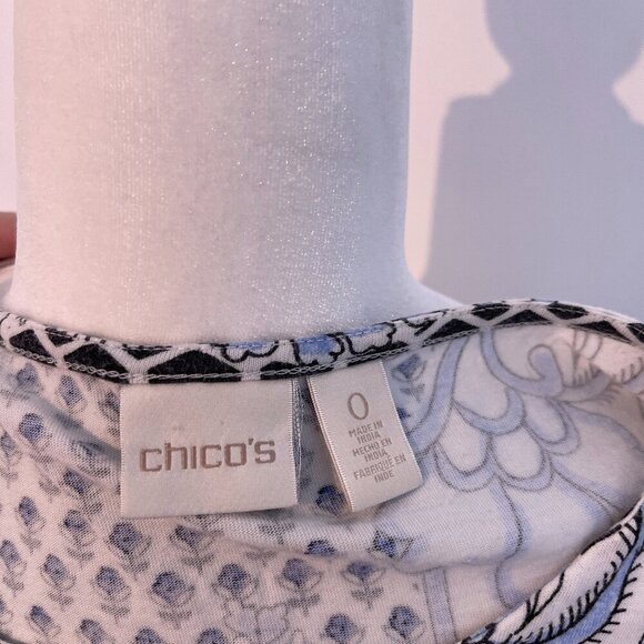 Chico's Blue & White Cap Sleeve Shirt size Small (Chico's 0) - Picture 5 of 5